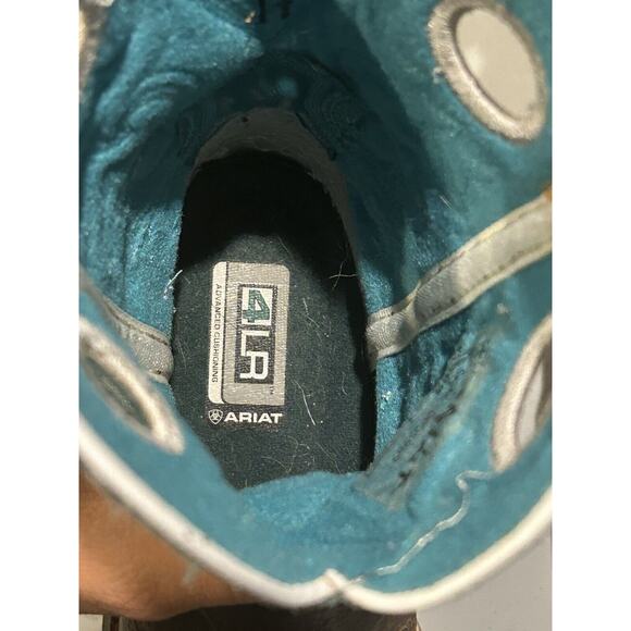 ARIAT Brown/Aqua Western Cowboy Boots Girls Youth Size 1.5 Cowgirl - Picture 6 of 8